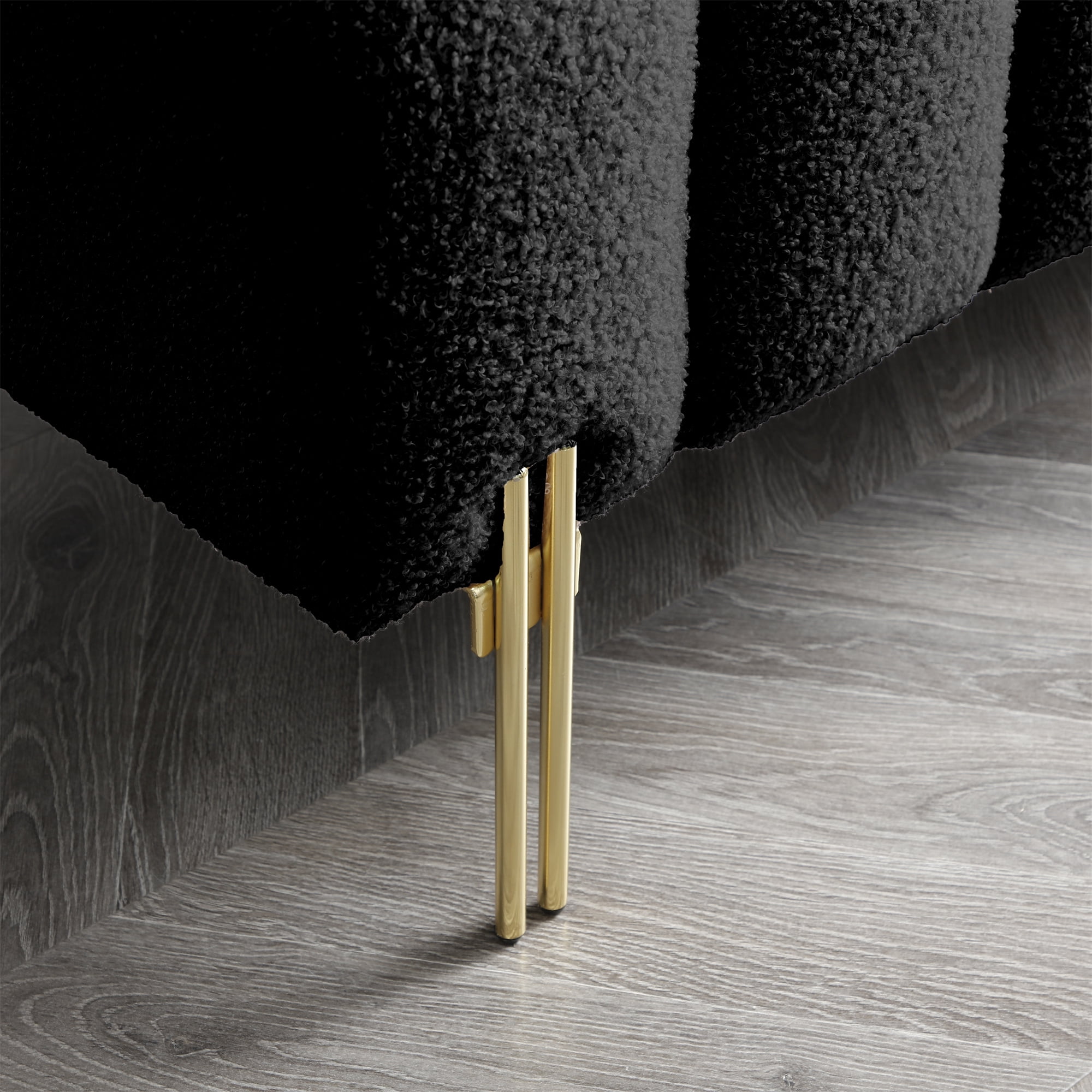 Miniyam Sherpa Bedroom Bench with Adjustable Backrest and Gold Metal Legs, Black