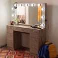 thumbnail image 3 of Ember Interiors Tammy Modern Large Greige Makeup Vanity Desk with Built-in Lights and Power Outlet, 3 of 12