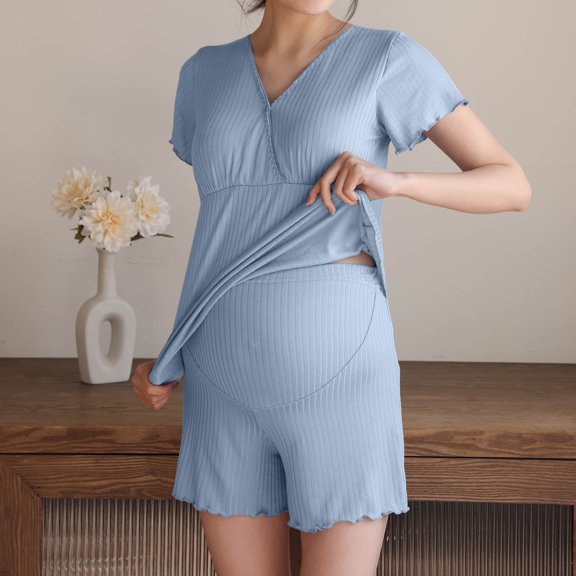 XINXIAOO Women Pajama Sets Soft Comfortable Nursing Sleepwear Maternity Pajama Set For Breastfeeding Moms Postpartum Loungewear With Built In Bra Short Sleeve Sleepwear for Women Pajamas for Women