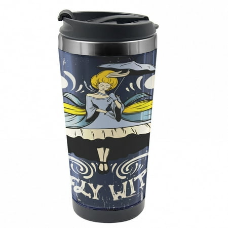 

Saying Travel Mug Abstract Come Fly with Me Steel Thermal Cup 16 oz by Ambesonne