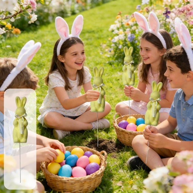 Birdeem Easter Decorations,Floral Branch Insert with Bow and Bunny,Foam Moss Spring Home and Garden Decorative Stems for Table Centerpiece and Vase Arrangement