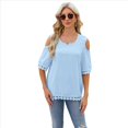 thumbnail image 1 of Blusa de Verano de Corta con Hombros Descubiertos y Encaje Acampanado para Mujer Azul XXL, 1 of 10