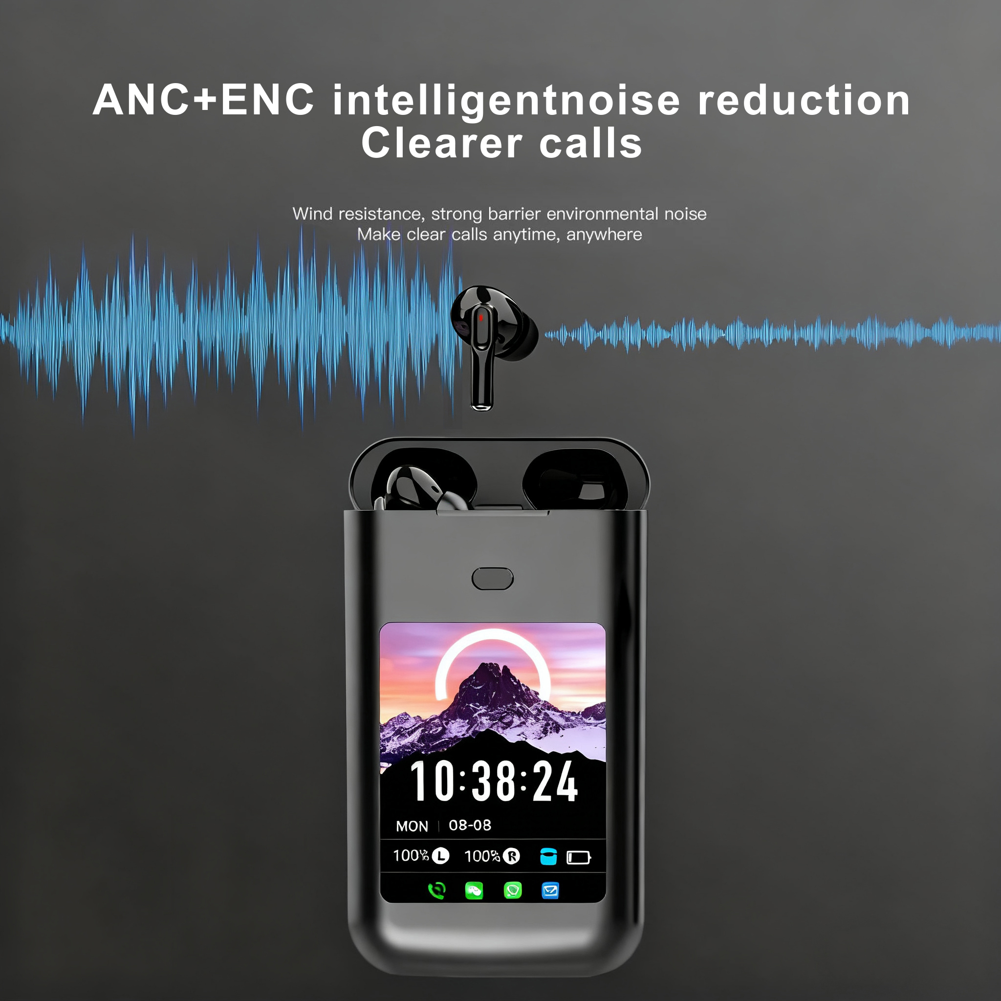 LC-dolida 3 in 1 AI Translation Bluetooth Earphones, 3" Touch Screen with 5000mAh Power Bank, ANC/ENC Noise Cancelling, WhatsApp/FB/Skype Msg Display (Black)