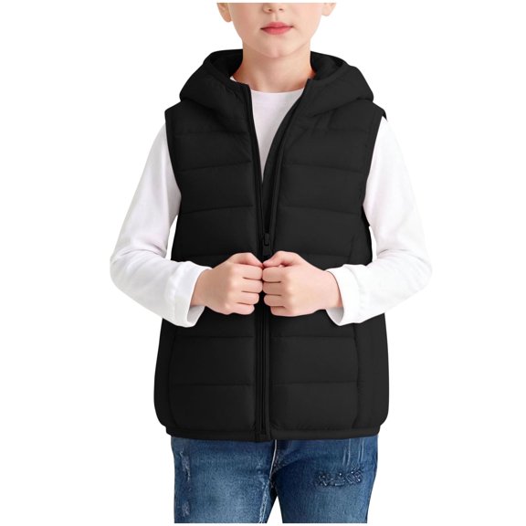 AINIYS Children's Hooded Zipper Sleeveless Warm Casual Jacket Soft Breathable Fabric Stylish Suitable for Daily Travel Home Holiday Birthday Party Black 3 Years