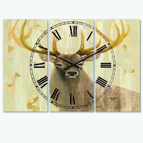 Designart 'Goldern Deer III' Farmhouse wall clock
