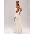 thumbnail image 4 of Apricot Backless Halter Maxi Dress With Ruched Waist And Beaded Detail, 4 of 7
