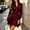 Wine Red, variant on Morttic Women's Solid Color Blazer Collar Puff Sleeve A-Line Mini Dress – V-Neck, Pleated Waist, Office & Date Night Dress Navy Blue,S