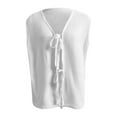 thumbnail image 4 of Huowey Fall Coats For Women Knit Sweater Vest Sleeveless Solid Color Lace Up Front Open Cardigan Casual Cover Up Tunic Top Soft Stretchy Loose Fit Waistcoat Tops Winter Clothes,White,L, 4 of 5