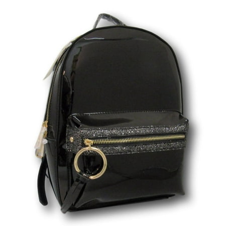 Vegan Handbag Backpack Shiny Black