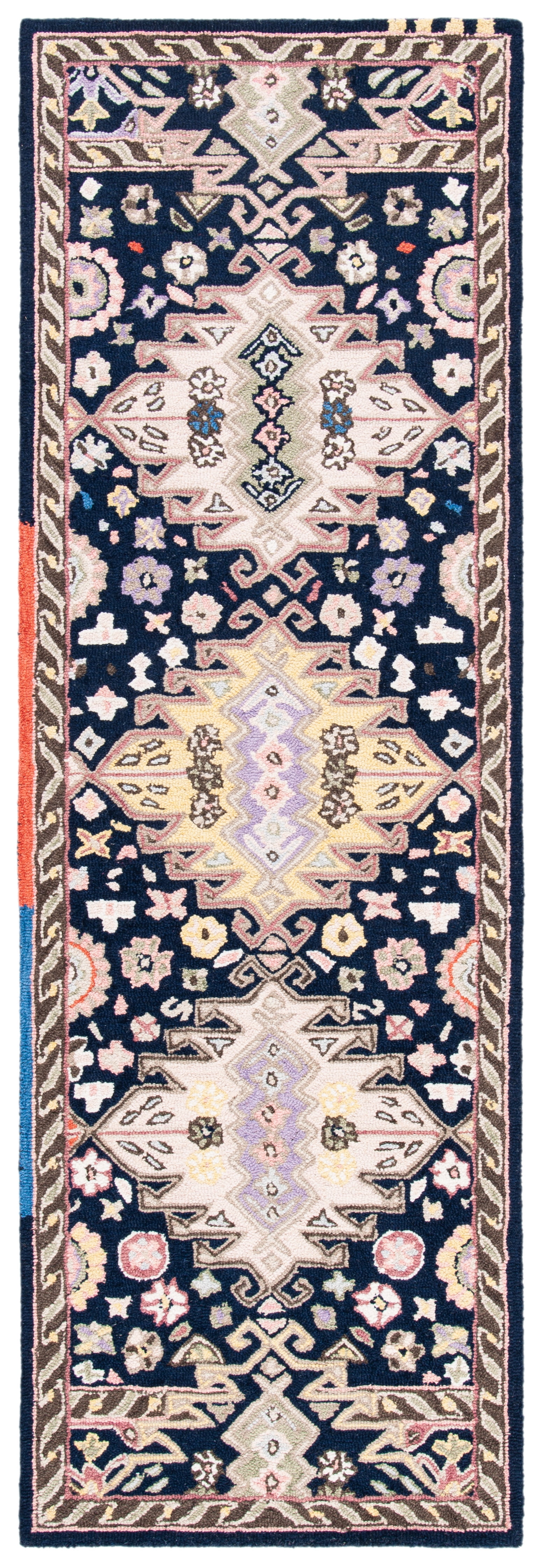 SAFAVIEH Bellagio Caolan Floral Wool Runner Rug, Navy/Sage, 2'3" x 7'