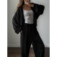 thumbnail image 6 of Womens Casual Two Piece Set Solid Color Long Sleeve Zip Up Hoodie Sweatpants Tracksuit Set Black L, 6 of 8