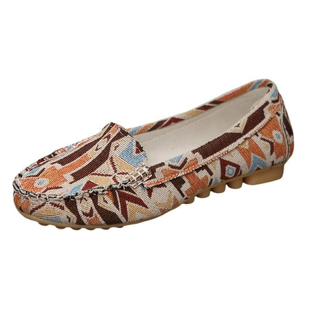 QYZEU Comfortable Tennis Shoes for Women Beach Sandals Women Leisure Women s Four Seasons Cloth Prints Non Slip Flat Round Toe Breathable Slip On Womens Casual Slides Orange 41