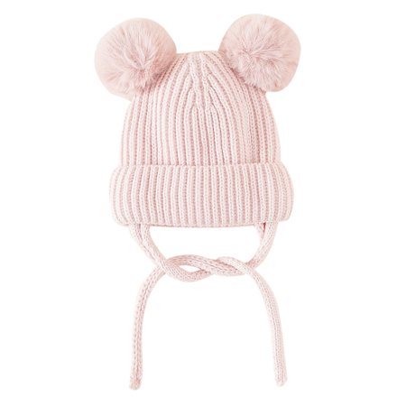 

Dadaria Girls Hat 1-3Years Toddler Kids Winter Wool Knitted Hat Outdoor Keep Warm Cute Hairball Lacing Children Hat Pink One Size Boys Girls