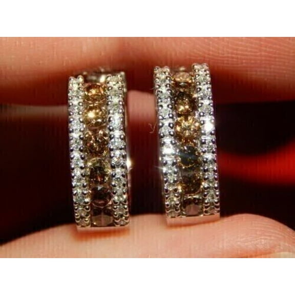 2 Ct Round Simulated Chocolate Hoop Huggie Earring 14K White Gold Plated