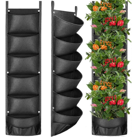Plant Bags, Updated 6 Pocket Vertical Wall Planter Wall Hanging Planting Bags for Garden Lawn Garden Fence Plants