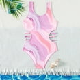 thumbnail image 2 of Godom Girls' One-Piece Swimwear Cute Tie Dye Side Cutout Swimsuit Summer Quick Dry Beach Hawaiian Bathing Suits,Pink, 2 of 7