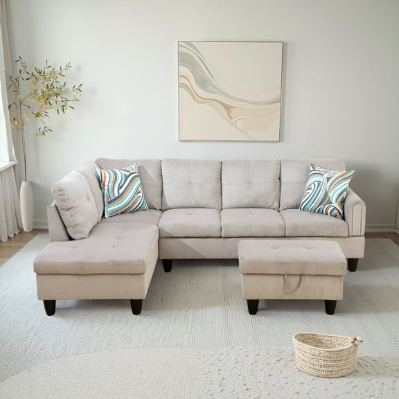 MAYEERTY Gray White Corduroy 3-Piece Living Room Sofa Set