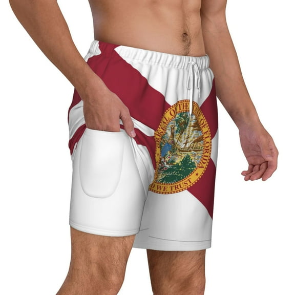 Men's Florida Flag Swim Trunks with Compression Liner Bathing Suit Swimwear