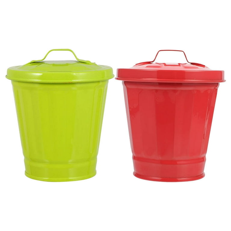 Homemaxs 2pcs Table Garbage Bucket Metal Trash Can Small Waste Bin with Lid Flower Pot Pen Holder, Size: 11.00