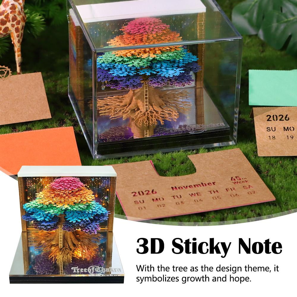 2026 Tear Away Mini Desk Calendar Memo Notepad with LED Pad, Featuring Tree Theme and Bright Colors for Desk Use