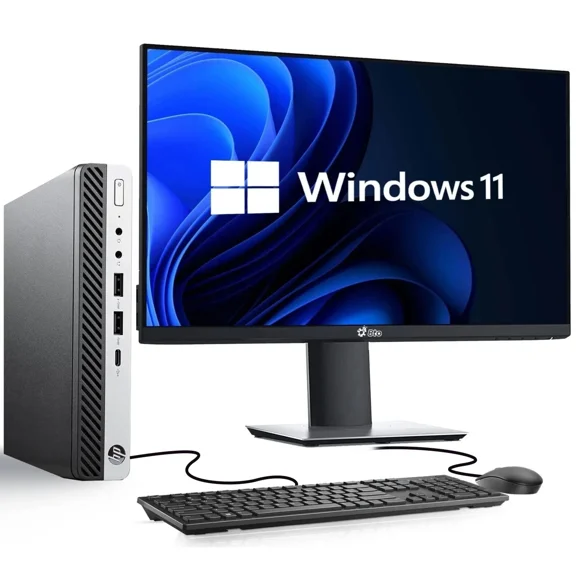 Restored HP EtiteDesk 800 G3 Mini Desktop PC - Intel Core i3-6100T, 3.20 GHz - 16GB DDR4 RAM, 256GB SSD - 22" LED Monitor- Wi-Fi, Keyboard & Mouse - Win 11 Pro (Refurbished)