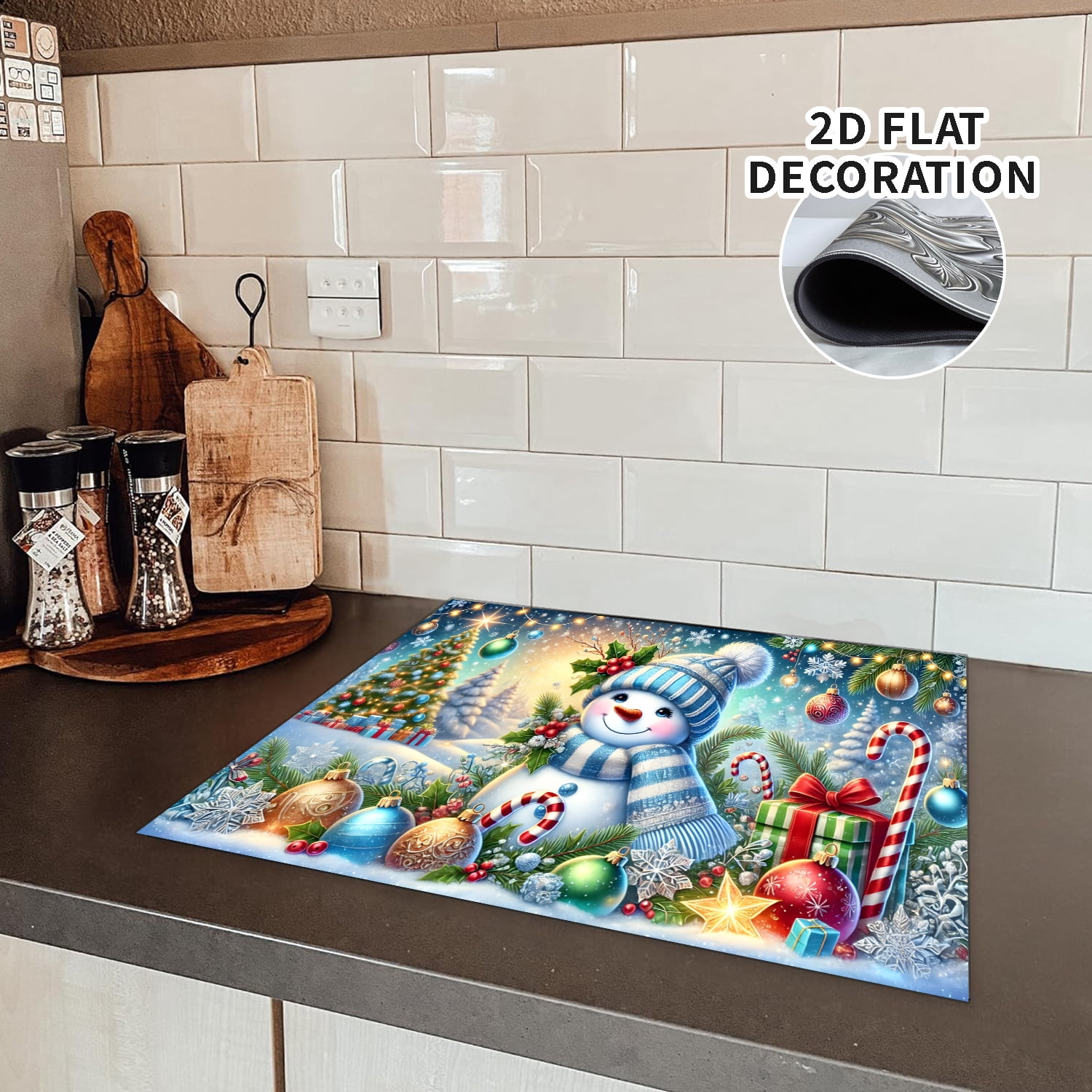 Christmas Stove Top Covers, Blue Snowman Stove Top Cover for Electric, Anti-Slip Waterproof Mat for Glass Stove Top Protector Heat Resistant Square Pad Multipurpose Foldable Cooktop Cover 28x20in 1pc