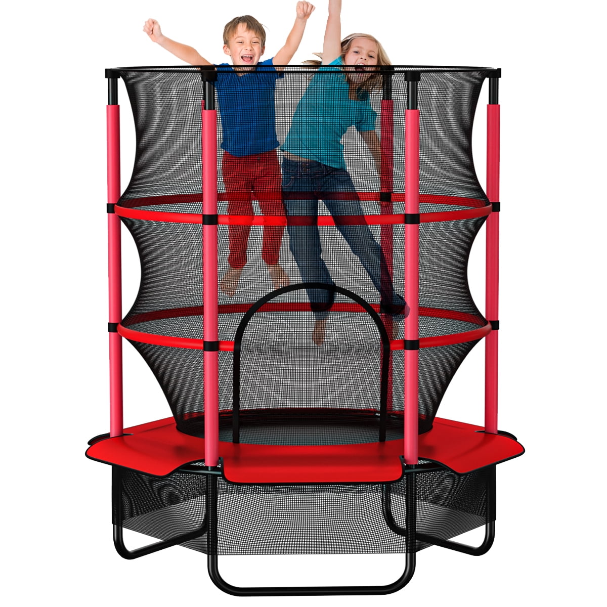 Kids Trampoline for 3-7 Year Old Toddlers (No Spring Hooks, Less Hurt), Small Trampoline Safety Enclosure Net and Metal Frame，Indoor/Outdoor Bounce Jumper,Playground Activity Playset