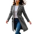 thumbnail image 5 of Women's Double-Breasted Long-Sleeved Coat - Solid Color Casual Fall Winter Trench Jacket, Gray, XXXXL, 5 of 6