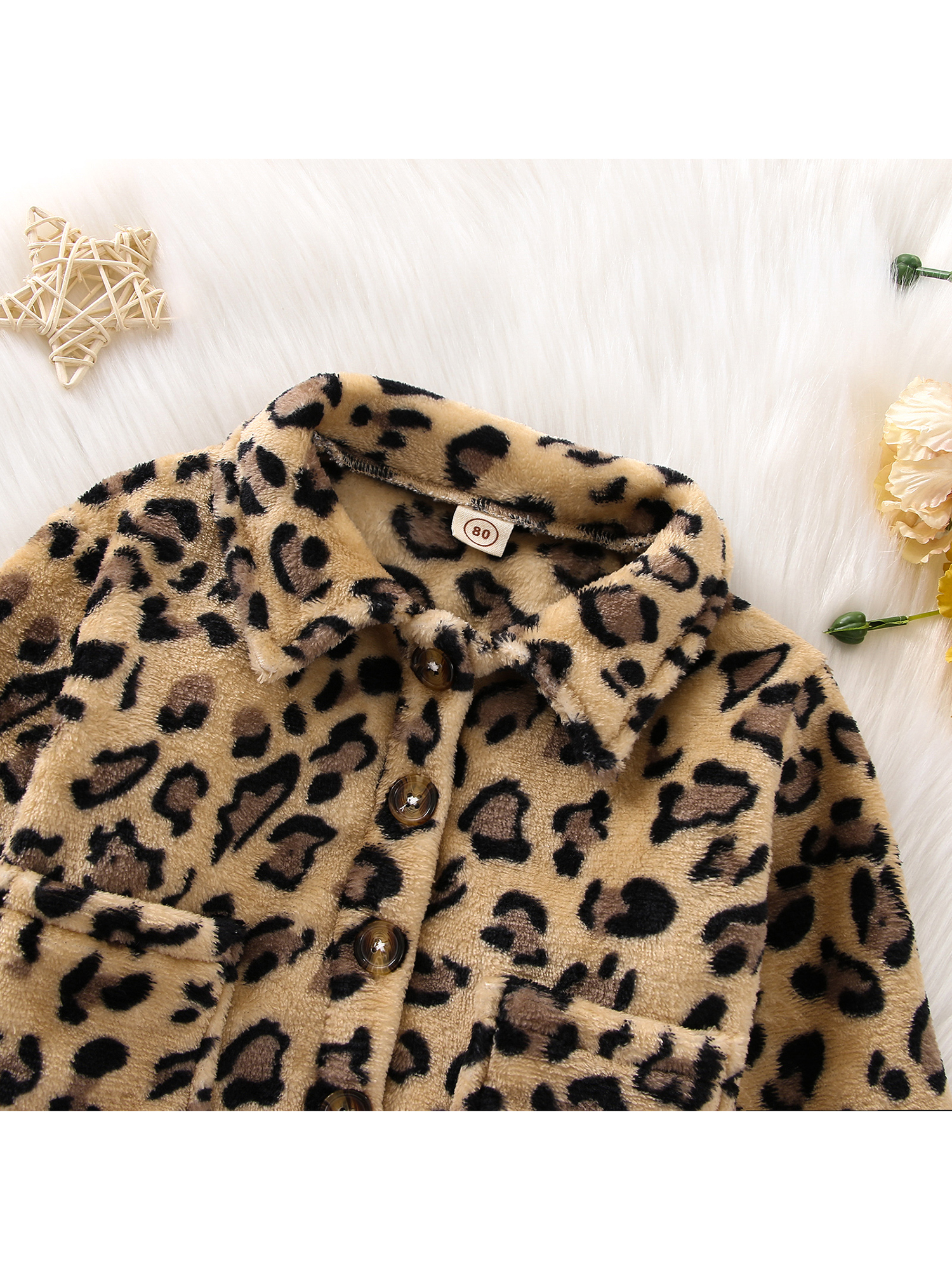One opening Toddler Baby Winter Jacket Fashion Long Sleeve Leopard Print Button Down Plush Coat - image 4 of 9