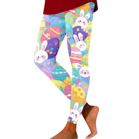 Easter Womens Leggings Tummy Control Stretchy Activewear Tights Floral Print Yoga Pants,Multicolour,S