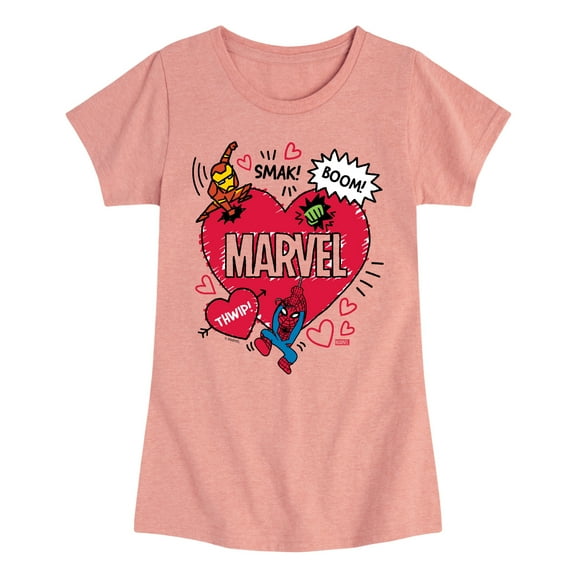 Marvel - Valentines Scribble - Girls Fitted Short Sleeve Graphic T-Shirt