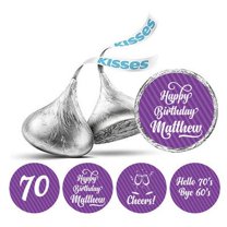 Darling Souvenir Cheers 70th Birthday Custom Name Stickers 190 Pcs Candy Labels Party Favor-Purple