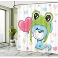 thumbnail image 4 of Ambesonne Cartoon Shower Curtain, Puppy Dog in Frog Hat, 69"Wx75"L, Blue Pink Green, 4 of 4