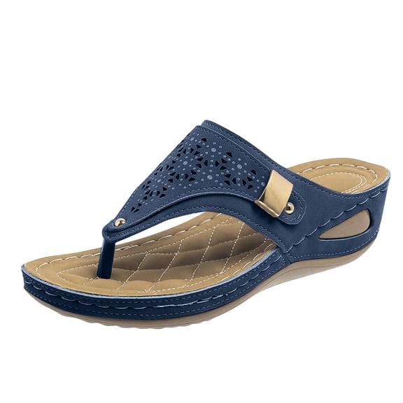 HAJWOH Orthopedic Casual Sandals for Women Arch Support Flat Wedge Sandals Lightweight Slip on Non Slip Walking Shoes Comfort 2026 Orthopedic Shoes Dark Blue 36