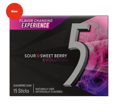 5 GUM Evolution Sour to Sweet Berry Flavor Changing Sugar Free Chewing Gum, 15-Stick Pack, 10 Count