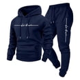 thumbnail image 4 of Babcutegg Mens Letter Print Outfit 2-Piece Hooded Sweathsirt and Jogger Sweatpants Loose Casual Set Navy Size 2XL, 4 of 8