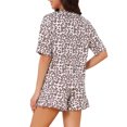 thumbnail image 3 of INSPIRE CHIC Womens Pajama Set Short Sleeves Ruffle Loose Fit Round Neck Ruffled Hem Delicate Loungewear Shirt and Shorts 2 Pcs XL Coffee, 3 of 6
