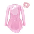 thumbnail image 3 of Yanarno Robe de Patinage Artistique à Sequins pour Filles, Robe de Danse Lyrique en Maille, Jupe de Gym, Justaucorps Rose 12, 3 of 7