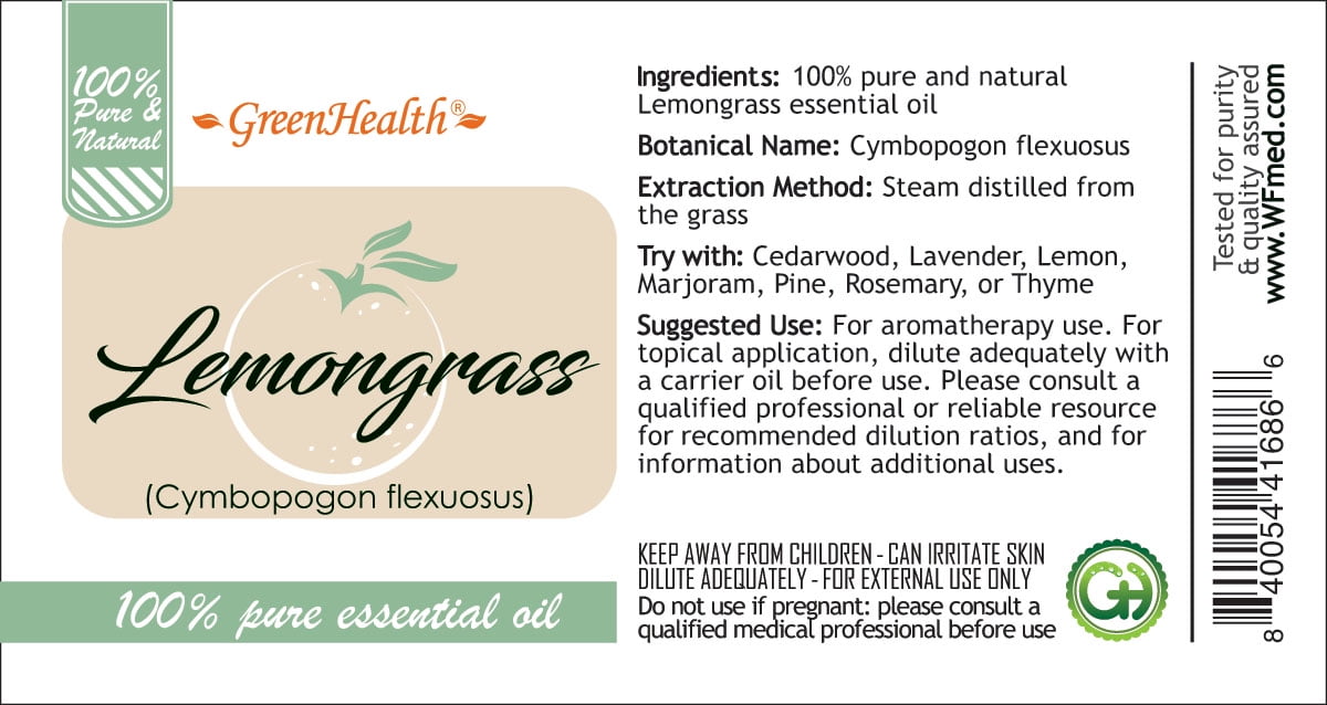 Lemongrass Essential Oil - 8 fl oz (237 ml) Glass Bottle w/ Cap - 100% Pure Essential Oil by GreenHealth