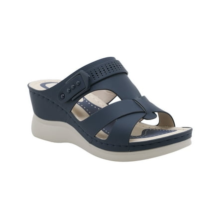 

Lovskoo 2024 Women s Wedge Sandals Open Toe Summer Platform Slide Sandals Slip On Comfortable Dressy Shoes Beach Sandals Dark Blue