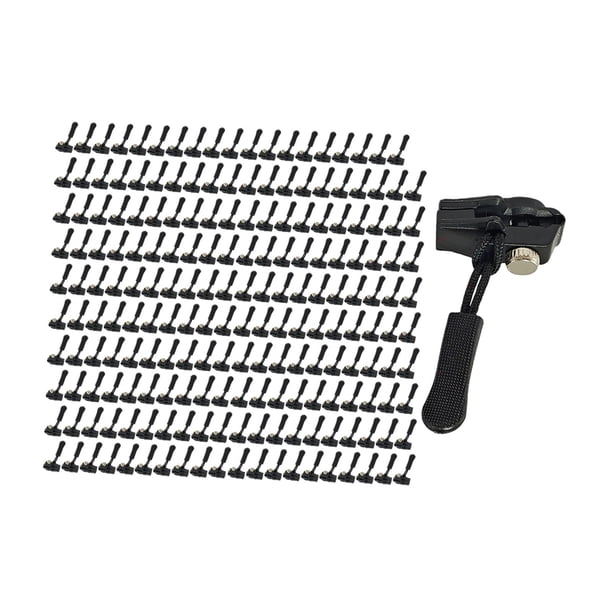 Kit de reparación de cremalleras de 200 piezas, repuestos para tiradores de cremalleras desmontables y cabezales de cremallera. negro