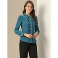 thumbnail image 2 of DARING DIVA Women's Peter Pan Collar Shirt Puff Sleeve Blouse Tops S Blue, 2 of 6