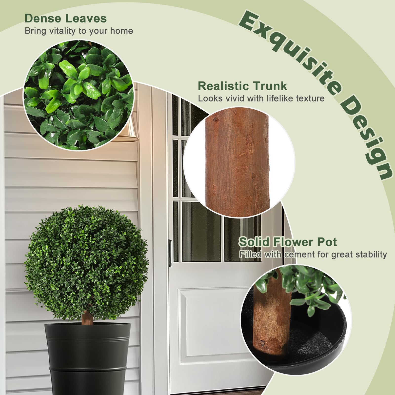 24 Inch Artificial Topiary Trees Set of 2, UV Resistant Faux Boxwood Plants with Pots, Fake Plants for Front Porch Patio Garden Walkway Entryway