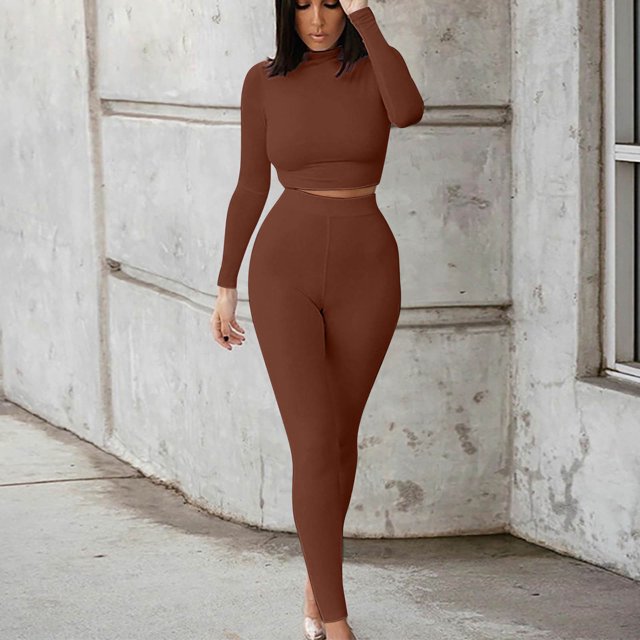 zanvins Ensembles de Détente pour Femmes Manches Longues Hauts à Col Rond Taille Haute Pantalons Costumes de Sport