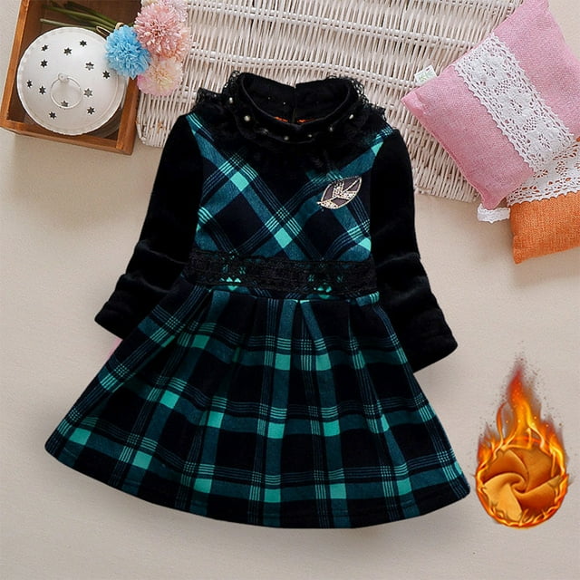 LSLJS Girl Baby Robe en Cachemire Épaissi à Manches Longues à Col Montant, Jupe Chaude, Robe pour Enfants
