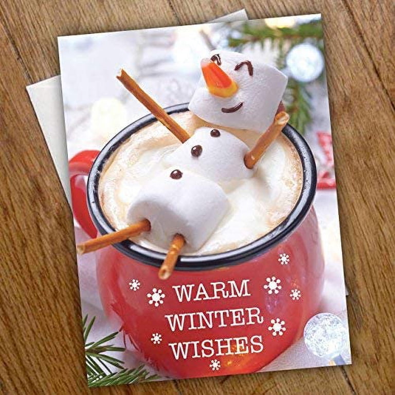 Cocoa Snowman Holiday Cards – Pack Of 25 Winter Wishes Cards With Envelopes, 4 5/8 X 6 1/4 Inch, Hot Chocolate Marshmallow Design