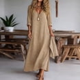 thumbnail image 2 of Levmjia Women's Dress V Neck Long Sleeve Maxi Dress Casual Loose Fit Solid Color Cotton Linen Blend Fall Winter Dresses with Pockets, 2 of 9