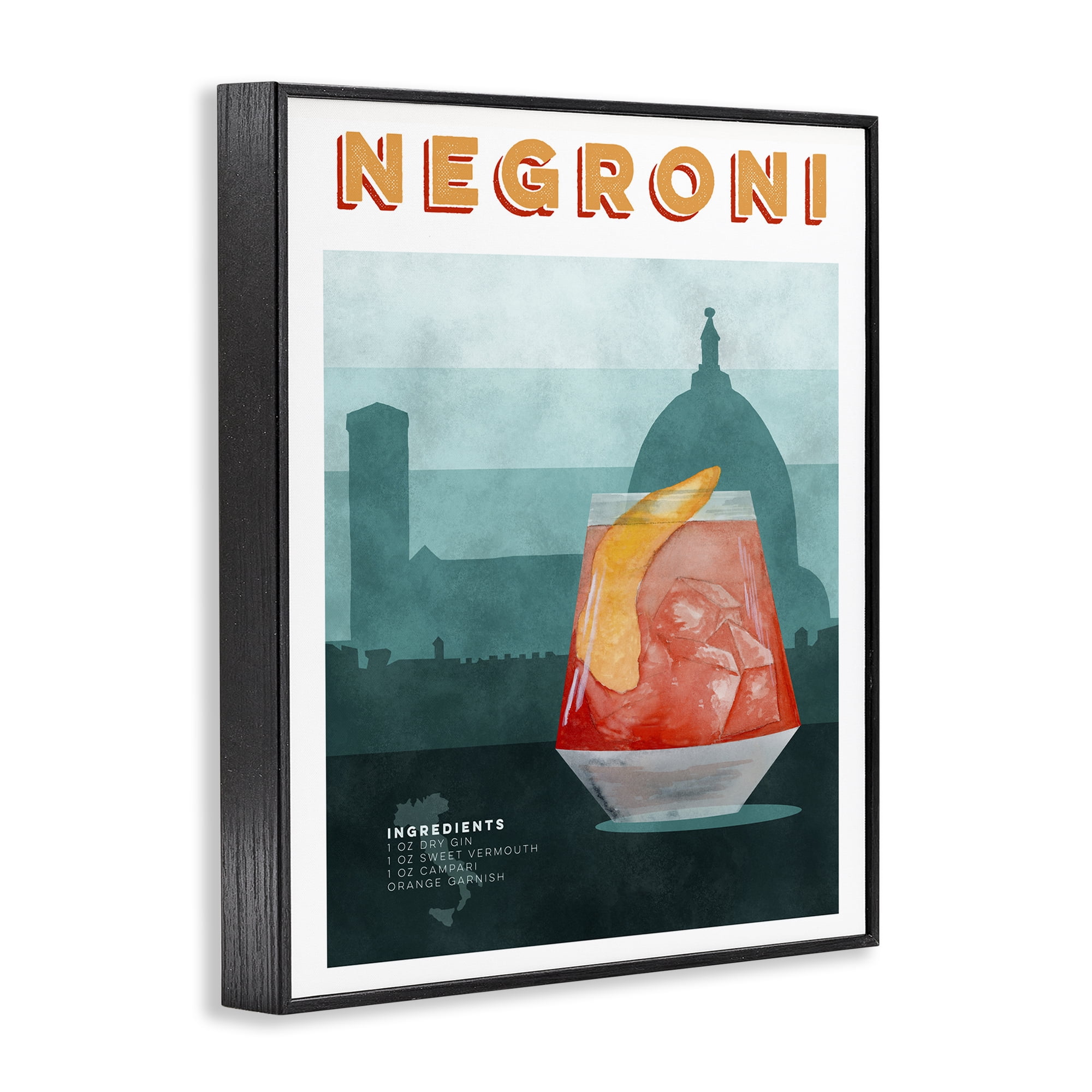 Retro Negroni & Architecture Black Framed Giclee Art, design by Brett Blumenthal
