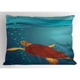 thumbnail image 1 of Turtle Pillow Sham, Cartoon Illustration of a Coffee Color Tortoise with Air Bubbles Corals and Seaweeds, Decorative Standard Queen Size Printed Pillowcase, 30 X 20 Inches, Multicolor, by Ambesonne, 1 of 2
