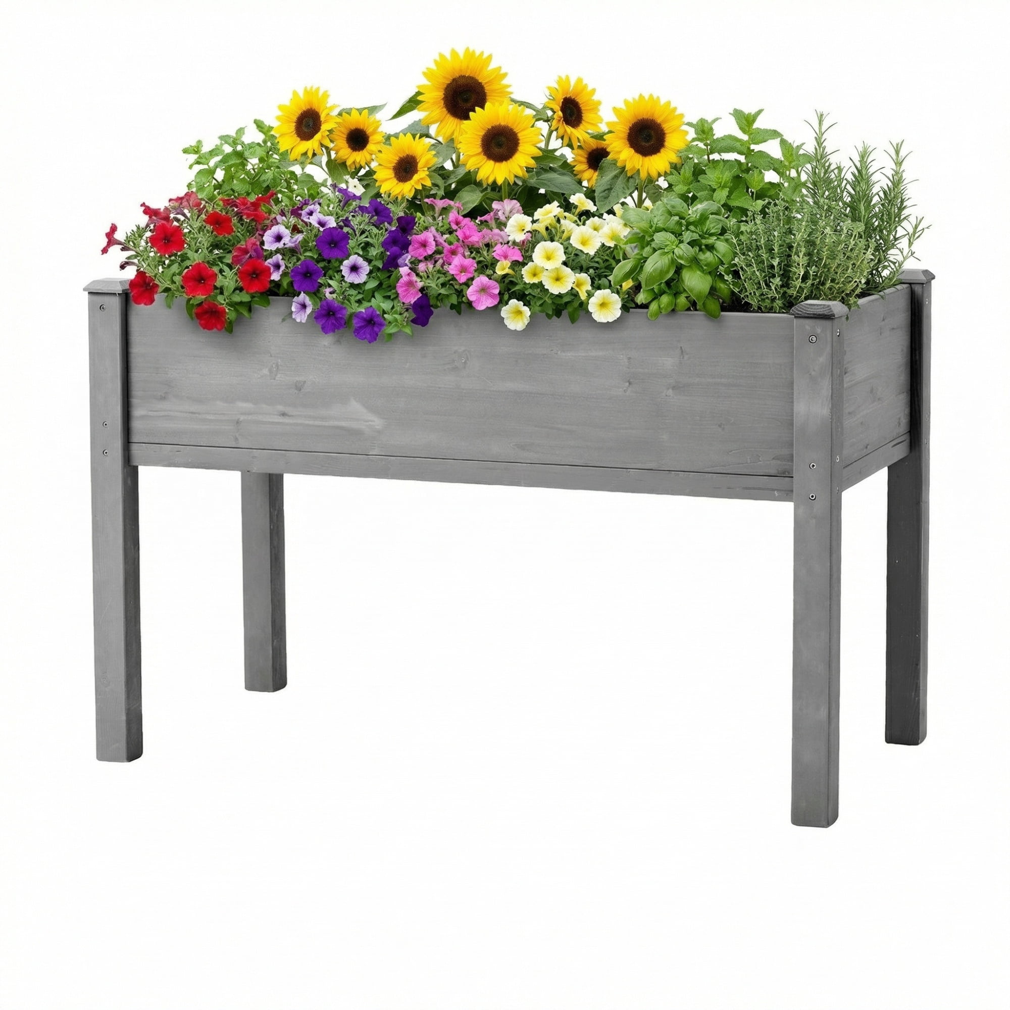 Leumius 48x24x30 Inch Raised Garden Bed with Legs, Elevated Wooden Planter Box for Outdoor Plants Flowers Fruits Vegetable Herb Growing Grey